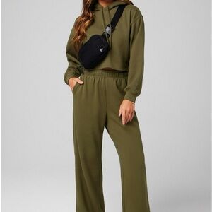 Fabletics Olive Green Cozy Fleece Wide Leg Sweatpant